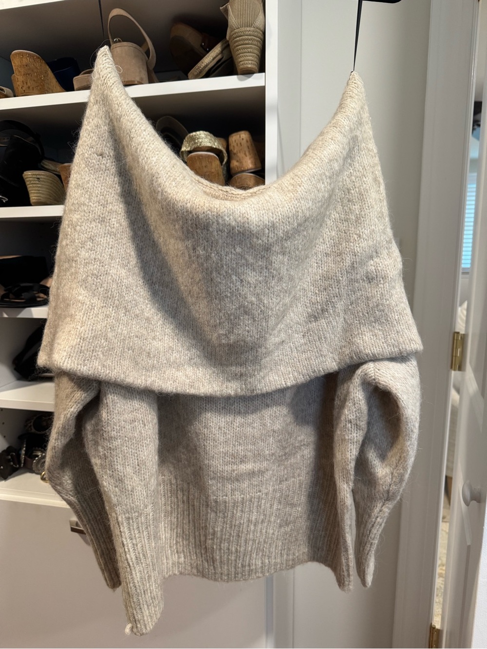 H&M Off-Shoulder Cream-Beige Knit Sweater